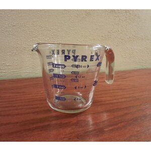 Pyrex Measuring Cup  Blue Lettering 2 Cups 16oz Glass Vintage USA